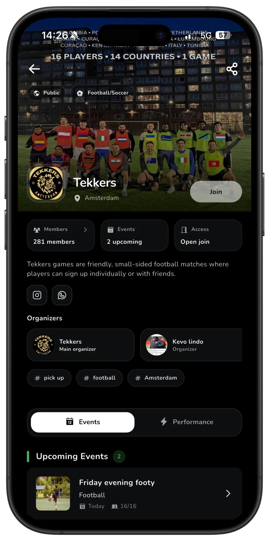 Tekkers community screen — Football